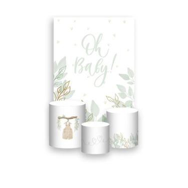 Imagem de Painel De Festa Vertical 1,50 x 2,20 + Trio De Capas Cilindro - Chá de
