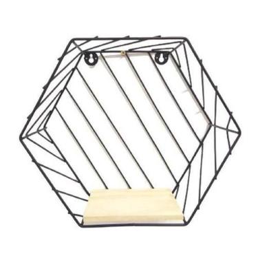 Imagem de Prateleira Hexagonal Metal/Madeira Decoração - 29Cm - Futuro Casa