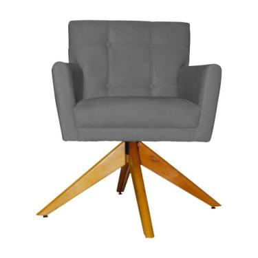 Imagem de Poltrona Decorativa Onix Pés Giratório de Madeira Suede Cinza - DS Est