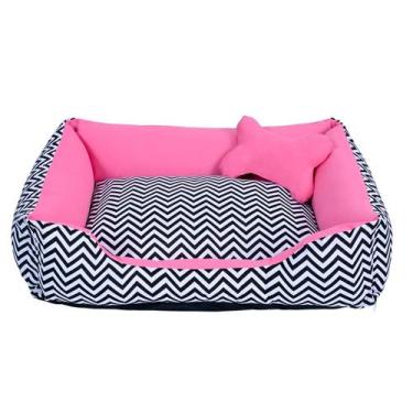 Imagem de Cama para Cachorro Grande 70X55 Com Zíper Estampa Chevron Pink - Lh En