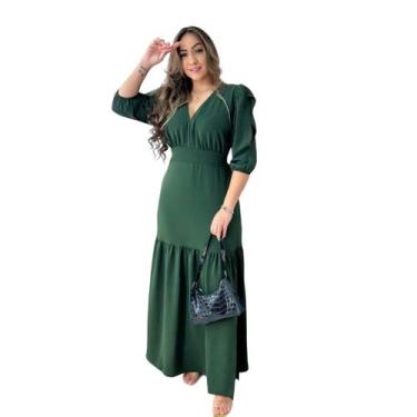 Imagem de Gior Style Vestido longo feminino tecido duna não amassa com abertura 