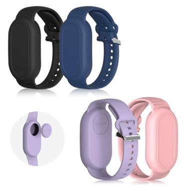 Imagem de [Pacote com 4] Pulseira BIQIRE compatível com Samsung Galaxy SmartTag 2 (2023), pulseira de silicone macio, suporte para Smart Tag 2, para crianças pequenas e idosas (preto + azul + rosa + roxo)