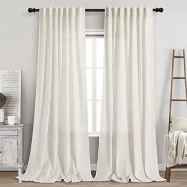 Imagem de Cortinas extralongas 304,8 cm de comprimento, 2 painéis, aba traseira, cortinas neutras para casa de fazenda, cortina de linho semitransparente, 304,8 cm de comprimento, para o chão ao teto, janela,