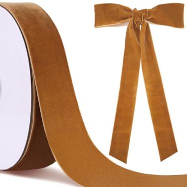 Imagem de Fita de veludo cáqui de 25 metros de 5 cm de tecido vintage para embrulho de presente para decoração de guirlanda de Natal