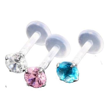 Imagem de Piercing Tragus Labret Pt De Luz Aço Bioplast Zirconia 3 Mm - De Castr