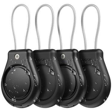 Imagem de Suporte de Airtag à prova d'água com cabo de arame – Chaveiro seguro para AirTag, chaveiro protetor para chaves, chaveiro, bagagem, capa AirTag compatível com Apple Air Tag (preto, 4)