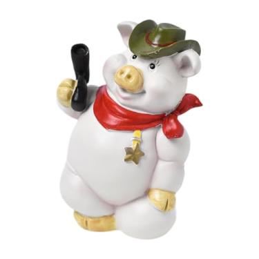 Imagem de Fenteer Cofrinho em Formato de Porco, Escultura para Crianças, Chapéu Verde, Tamanho real