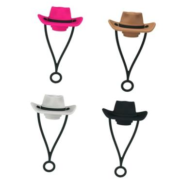 Imagem de ＫＬＫＣＭＳ Capa de palha para chapéu de cowboy, 4 peças, tampa protetora de topper de palha, portátil, capa de pontas de palha de silicone para lembrancinhas de, Cor misturada