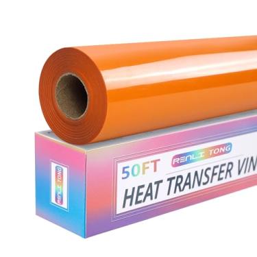Imagem de RENLITONG Orange HTV heat transfer Vinyl Rolls 12inch by 50feet Iron on DIY for T-Shirt Easy to Cut & Weed Glossy
