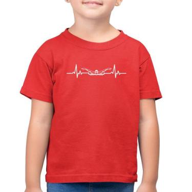 Imagem de Camiseta Algodão Infantil Batimentos Natação - Foca na Moda, Vermelho,