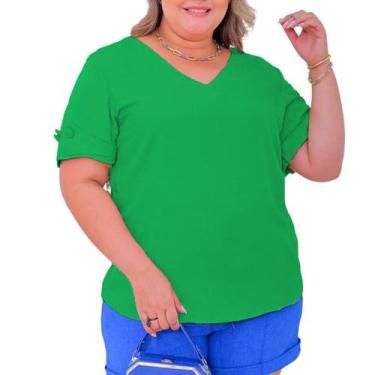 Imagem de Blusa Social Plus Size Feminina Camisa Manga Curta Botões Viscolinho -