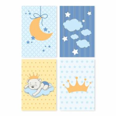 Imagem de Placas Decorativas MDF Ursinho Príncipe 30x40cm Kit 4un - Quartinhos