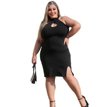 Imagem de Vestido Decote Gota Com Fenda Sexy Plus Size - Ziriguipê, Manequim 54