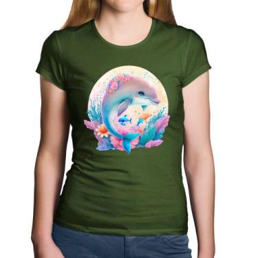 Imagem de Baby Look Algodão Golfinho Fofo - Foca na Moda, Musgo, GG