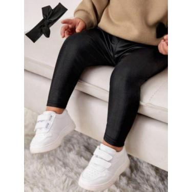 Imagem de Calça Infantil de Cirrê Tipo Couro com Lacinho Legging de Criança Pret