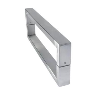 Imagem de Puxador porta duplo alça 400 mm (40 cm) inox escovado 30x15 mm madeira