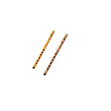 Imagem de Flauta de bambu tradicional decorativa feita à mão Basuri instrumento musical indiano para presente e decoração (flores vermelhas e rosa - conjunto de 2)
