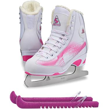 Imagem de SKATE GURU Patins femininos Jackson Ultima Rave RV2000 Branco/Rosa. Tamanho: Pacote adulto com 4 protetores de skate