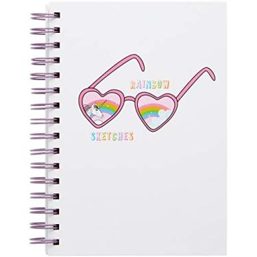 Imagem de C.R. Gibson Diário e caderno de desenho de unicórnio branco "Rainbow Sketches" para meninas, 12 páginas de arte e 184 páginas em branco, 15 cm L x 21 cm C