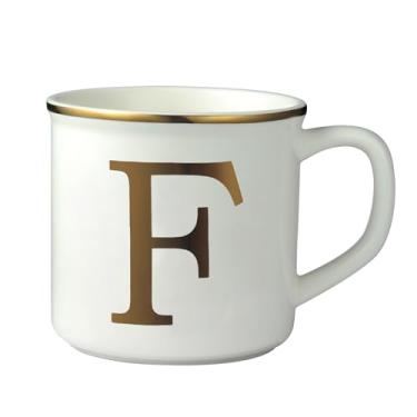 Imagem de Miicol Caneca de café de cerâmica branca, 473 ml com tema do alfabeto para escritório e casa, caneca de presentes exclusivos com iniciais masculinas e femininas - letras douradas F