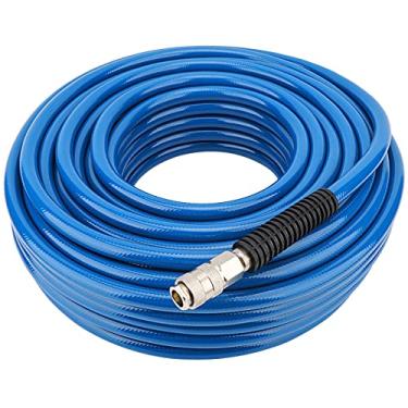 Imagem de Mangueira Pneumática Flexível Azul de 30m Em Pvc, Estrutura Durável de 3 Camadas, Mangueira Industrial para Compressor de Ar, Com Conector Rápido