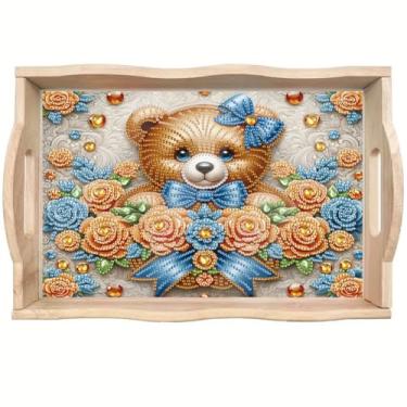 Imagem de ShuoBeiter DIY Diamond Art Tray with Handle Diamond Art Painting Plate Creative Design Handmade Wooden Tray Mosaic Making 7.8x11.8 Inches（S14)