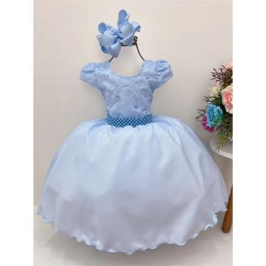 Imagem de Vestido infantil azul c/ renda cinto pérolas luxo princesas - Piu Bell