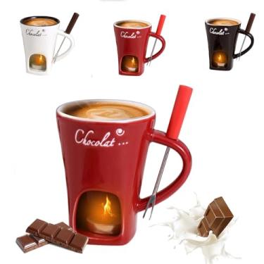 Imagem de CZMSECAI Copo de fondue doce para encontros noturnos e muito mais - Conjunto de copos de derretimento de chocolate com garfos, perfeito como caneca de fondue ou caneca de fondue de chocolate