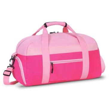 Imagem de WOOMADA Bolsa de viagem, bolsa de fim de semana com bolso molhado e manga para carrinho, bolsa noturna com compartimento para sapatos, rosa