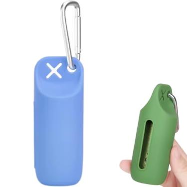 Imagem de Cata Caca - Suporte para Saquinhos Coletores de Fezes de Cães e Gatos - Silicone e Aço Inoxidável - Acompanha 1 rolo de saquinhos higiênicos (Azul)