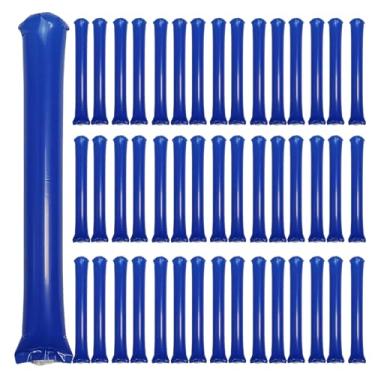 Imagem de ROSEBB 48pcs Round Head Boom Sticks Thunder Sticks Cheering Sticks Team Spirit Plastic Cheerleading Spirit Stick Clapper Inflatable Noise Maker Sports Supply (Blue)