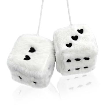 Imagem de Par de dados coloridos de pelúcia bordados com coração de 7,6 cm, enfeites de pelúcia macios para decoração de carro, acessórios vintage decorativos de carro para decoração de espelho retrovisor de