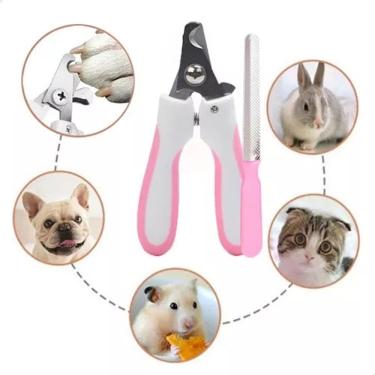 Imagem de Kit Alicate Para Pet Tesoura Rosa Corte De Unhas Cães E Gato