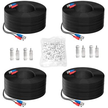 Imagem de OOSSXX Cabo de alimentação de vídeo (4 × 150 pés) Extensão BNC para câmera de vigilância externa com fio cabos tudo-em-um para câmeras de segurança CCTV, sistema DVR com conectores 4 x BNC e