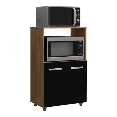 Imagem de Armário Multiuso Cozinha Para Forno Micro-ondas Thaís 02 Portas Savana Preto - Desk Design