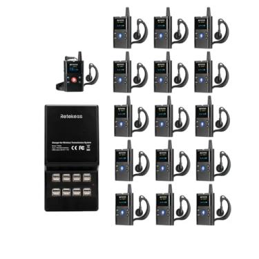 Imagem de Retekess TT126 Sistema de guia turístico bidirecional, dispositivo de comunicação bidirecional, 280 m/918 pés, fones de ouvido bidirecionais para fábrica, planta (1 transmissor 15 receptores e 1