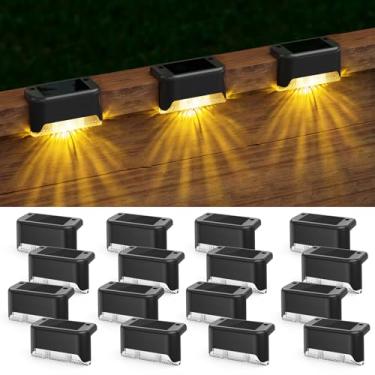 Imagem de APONUO Pacote com 16 lâmpadas solares de convés, luzes solares à prova d'água LED para escadas externas, cerca, quintal, pátio (branco quente)