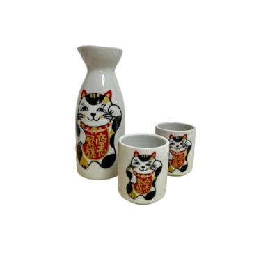 Imagem de Garrafa de saquê Tokkuri de cerâmica japonesa Mino Ware 14 ml e 2 copos de saquê Ochoko Guinomi conjunto de 4 ml (preta)