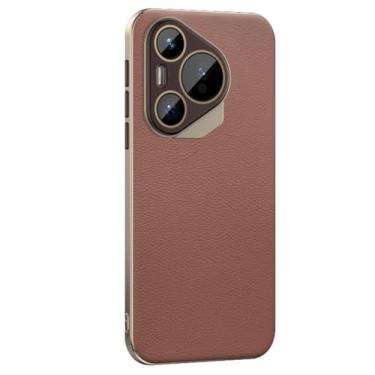 Imagem de LTLMYDAM Capa ultrafina para Huawei Pura 70 Ultra/70 Pro/70 Pro+/70, proteção de lente de câmera de metal, capa de couro legítimo, capa estilo comercial antiqueda, marrom, 70