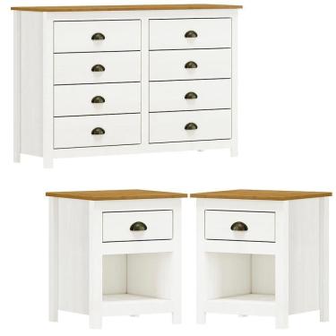 Imagem de Comoda 8 Gav E 02 Mesas De Cabeceira Madeira Maciça Branco Freijo Milani Store