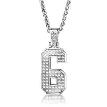Imagem de GOLDCHIC JEWELRY Colar com números para homens, colar de corrente com números brilhantes hip hop simulado com pingente de diamante com corrente de tênis corrente Spiga, 56+5cm(22''+2''), Banhado a platina, Zircão