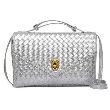 Imagem de Bolsas de tecido para mulheres bolsa de mão bolsa transversal bolsa moderna bolsa Hobo bolsa de ombro bolsa de ombro bolsa de mão para festa de trabalho, Prata, 11.1" x 2.8" x 6.7"