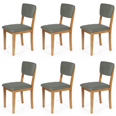 Imagem de Conjunto 6 Cadeiras de Jantar Estofada em Madeira Maciça Ella Cinza