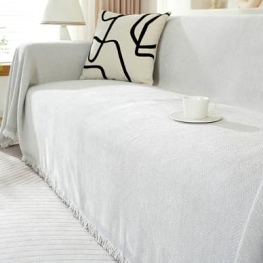 Imagem de 5JJJLOOOPP Capa de sofá impermeável 180 * 130 cm capa multiuso sofá com ou sem apoios de braço retangular tamanho grande liso elegante 2 lugares 3 lugares capa de cama chenille (cor 2 180 * 280 cm)