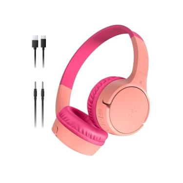 Imagem de Belkin SoundForm Mini fones de ouvido infantis sem fio com microfone embutido, 30 horas de tempo de reprodução, adesivos divertidos - fones de ouvido sobre-auriculares para aprendizagem online,