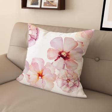 Imagem de Sladjana [Estilo idílico] Capa de almofada impressa digital tipo linho - Padrão floral rosa dupla face, design com zíper invisível (71 x 71 cm, FSWM-C)