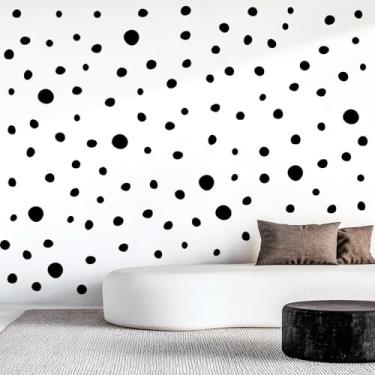 Imagem de TaoBary 15 folhas 300 peças irregulares de bolinhas Boho decalque de parede terraço sala de jogos quarto removível moderno vinil boho adesivos de parede (preto)
