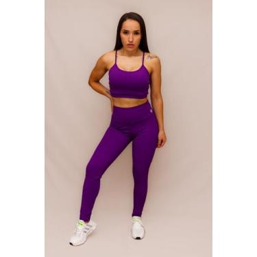 Imagem de Conjunto Legging Lisa + Top Decote Alça Confort - Ameixa - HNR, P, Ame