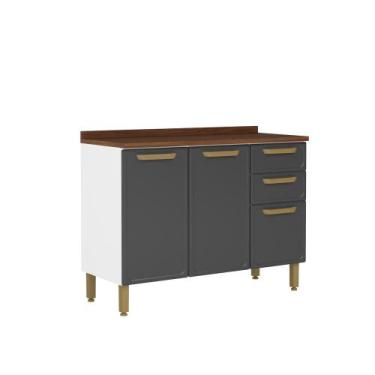 Imagem de Balcão de Aço Tampo 3 Portas 2 Gavetas Bella Bertolini, Grafite/Branco