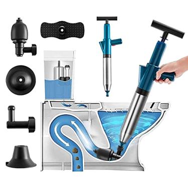 Imagem de Limpador de drenagem de ar de alta pressão, kit de êmbolo de pressão de ar com cabo de aço inoxidável, pistola de drenagem de ar projetada para o tipo sifão, para drenagem de chão de sanita de